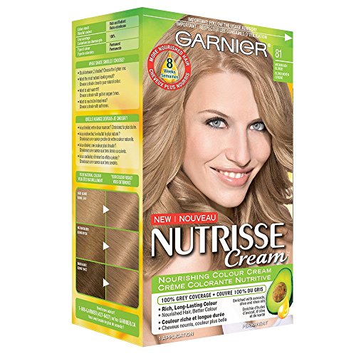 Garnier Nutrisse Cream, Permanent Hair Colour, 81 Medium Ash, 100% Grey Coverage, Nourished Hair Enriched With Avocado Oil, 1 Application