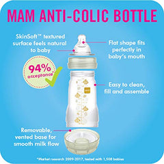 MAM Infant Basics Newborn Gift Set (9-count), Includes Easy Start Anti Colic MAM Baby Bottles, Pacifier, Baby Bottle Brush, From Newborn to 2+ Months, Designs May Vary