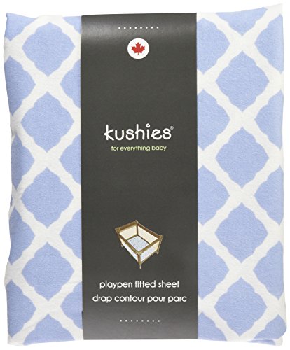 Kushies Pack N Play Playard Sheet, Soft 100% breathable cotton flannel, Made in Canada, Blue Lattice