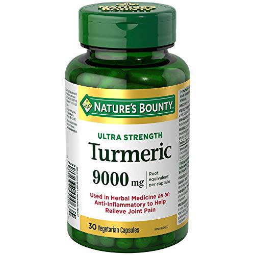 Nature's Bounty Ultra Strength Vegetarian Turmeric 9000mg Herbal Health Supplement, Anti-inflammatory to Help Relieve Joint Pain, 30 Capsules