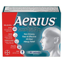 Aerius Allergy Medicine, Fast Relief, 24-Hour, Non-Drowsy, 15 Symptoms, 80 Tablets