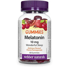 Webber Naturals Melatonin 10 mg Maximum Strength Gummy, 60 Gummies, Cherry Pomegranate Flavour, For Sleep Support, Vegan