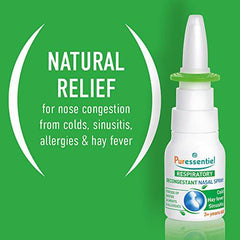 PURESSENTIEL - Respiratory Hypertonic Nasal Spray with 4 essential oils - Decongests the nose for easier breathing - Used to treat winter ailments and allergies - 100% from natural sources - 15ml