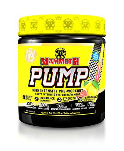 MAMMOTH PUMP – Pre Workout Powder, Superior Muscle Pumps, Increase Strength & Endurance, Explosive Power & Energy Supplement, Heightened Focus, Quick Recovery, Reduced Soreness, 30 serve (Pink Lemonade)