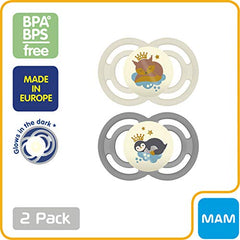 MAM MAM Perfect Night Pacifiers, Glow in the Dark Pacifiers (2 pack), MAM Pacifiers 16 Plus Months, Best Pacifier for Breastfed Babies, Unisex Baby Pacifier