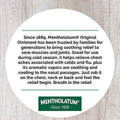 Mentholatum Natural Menthol Rub Ointment, Vapourizing Rub, Cough Suppressant & Nasal Decongestant, 100ml