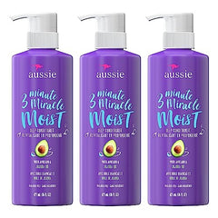 Aussie Deep Conditioner for Dry Hair with Avocado and Jojoba Oil, 3 Minute Miracle Moist, Paraben Free, Triple Pack (1,475 mL Total)