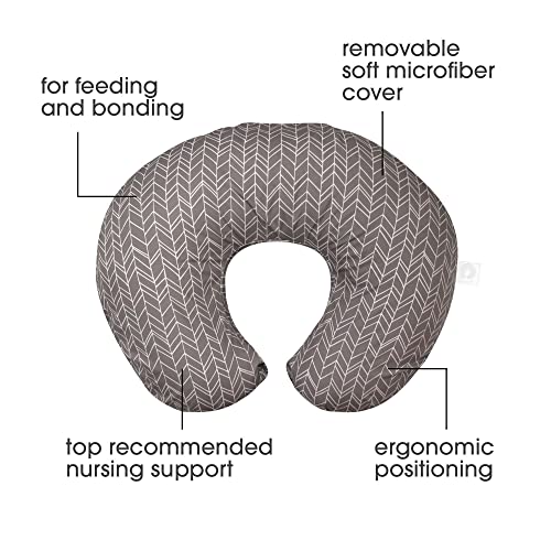 Boppy Nursing Pillow Original Support, Gray Chevron Stripe, Ergonomic Nursing Essentials for Bottle and Breastfeeding, Firm Fiber Fill, with Removable Nursing Pillow Cover, Machine Washable