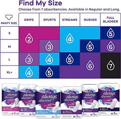 Always Discreet, Incontinence & Postpartum Pads For Women, Size 6 Drops, Extra Heavy Long Absorbency, 60 Count