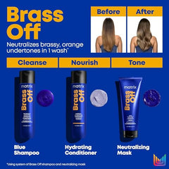 Matrix Brass Off Color Depositing Blue, Blue Shampoo For Color-Treated Hair, Refreshes Hair & Neutralizes Brassy Tones in Lightened Brunettes, 300ml (Packaging may vary)