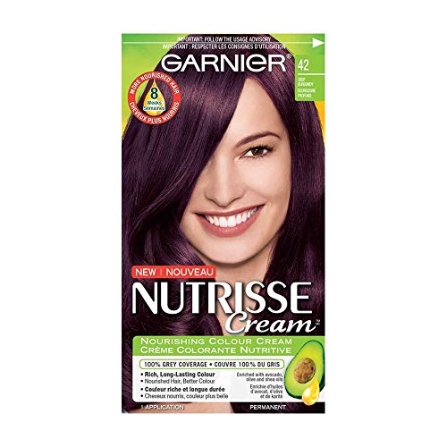 Garnier Nutrisse Cream, Permanent Hair Colour, 42 Deep Burgundy, 100% Grey Coverage, Nourished Hair Enriched With Avocado Oil, 1 Application