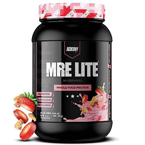 REDCON1 MRE Lite Meal Replacement Powder, Strawberry Shortcake - Animal Based Whole Food Protein Blend with MCT Oil + Pea Protein - Keto Friendly, Low Carb & Whey Free Protein Supplement (1.92 lbs)