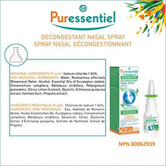 PURESSENTIEL - Respiratory Hypertonic Nasal Spray with 4 essential oils - Decongests the nose for easier breathing - Used to treat winter ailments and allergies - 100% from natural sources - 15ml