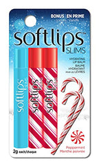 Softlips SLIMS Holiday Peppermint with Bonus French Vanilla Three-Pack - Limited Edition Lip Balm Set with Vitamin E for Nourishing Moisture - Perfect Stocking Stuffer and Holiday Gift