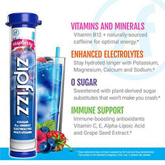 Zipfizz Healthy Energy Drink Mix, Hydration with B12 and Multi Vitamins, Blueberry Raspberry, 20 Count