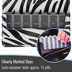 HealthSmart 640-8224-0002 Travel Pill Case 7 Day Pill Planner Organizer, Zebra