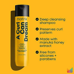 Matrix Curly Hair Shampoo, A Curl Can Dream Deep Cleansing Shampoo, Removes Build Up, Preserves Curl Pattern, Curly Hair Products, For Curly Hair, For Coily Hair,Paraben Free,300ml(Packaging May Vary)