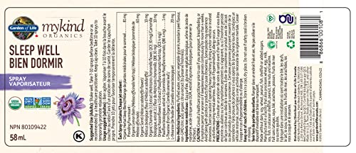 Garden of Life mykind Organics Sleep Well 58ml Spray | Relax & Fall Asleep Quickly | Melatonin Free | Made with L-Theanine, Passionflower, Chamomile, Lemon Balm, Hibiscus | Non-GMO, Vegan, Organic