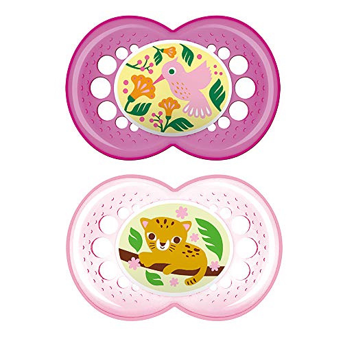 MAM Crystal Pacifiers (2 pack, 1 Sterilizing Pacifier Case), MAM Pacifiers 6 Plus Months, Best Pacifier for Breastfed Babies, Baby Girl Pacifiers