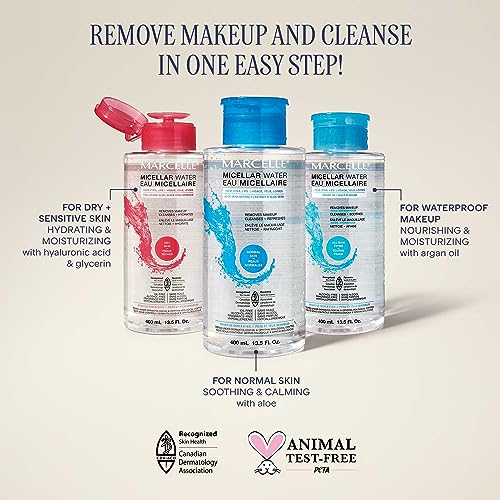 Marcelle Micellar Water, Dry + Sensitive Skin, with Hyaluronic Acid, Cleanses, Removes Makeup and Tones, Hypoallergenic, Oil-Free, Alcohol-Free, Fragrance-Free, Cruelty-Free, 400 mL