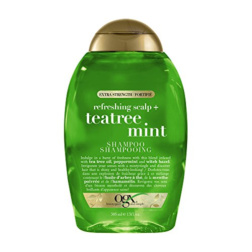 OGX Extra Strength Refreshing Scalp + Teatree Mint Shampoo, Invigorating Scalp Shampoo with Tea Tree & Peppermint Oil & Witch Hazel, Paraben-Free, Sulfate-Free Surfactants, 13 Fl Oz