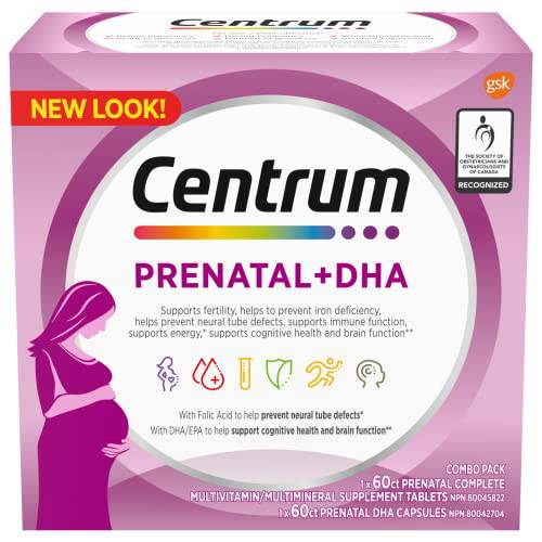 Centrum Prenatal+DHA Multivitamin Supplement with DHA/EPA Omega 3 Combo Pack, 120 Total Count