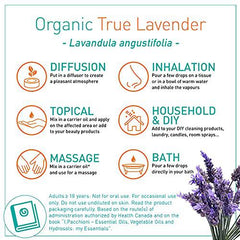 Puressentiel True Lavender Organic Essential Oil - Used in aromatherapy as a calmative - Helps to treat colds, cough, headaches, and digestive discomfort - 100% pure and from natural sources - 10ml