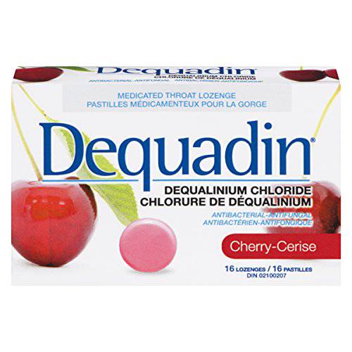 Dequadin Medicated Throat Lozenges - Cherry | Provides Antibacterial & Antifungal Relief From Sore Throat & Mouth Sores | 16 Count