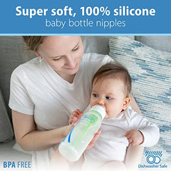 Dr. Brown's Natural Flow Level 2 Narrow Baby Bottle Silicone Nipple, Medium Flow, 3m+, 100% Silicone Bottle Nipple, 6 Pack