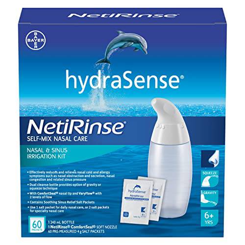 hydraSense NetiRinse 2-in-1 Nasal and Sinus Irrigation Kit, Helps Reduce and Relieve Nasal and Sinus Symptoms, 1 Kit