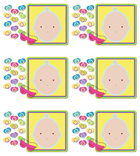 Beistle S66675AZ6 6 Pack Pin The Pacifier Baby Shower Game, Multicolored