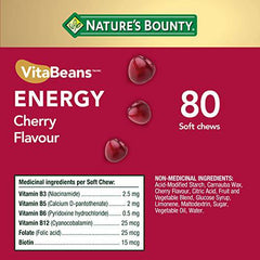 Nature's Bounty Energy VitaBeans Soft Chews with B-12 Plus which helps support in Energy Metabolism, Cherry, 80 Chewables