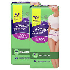 Always Discreet, Incontinence & Postpartum Underwear For Women, Maximum Protection, X-Large, 26 Count