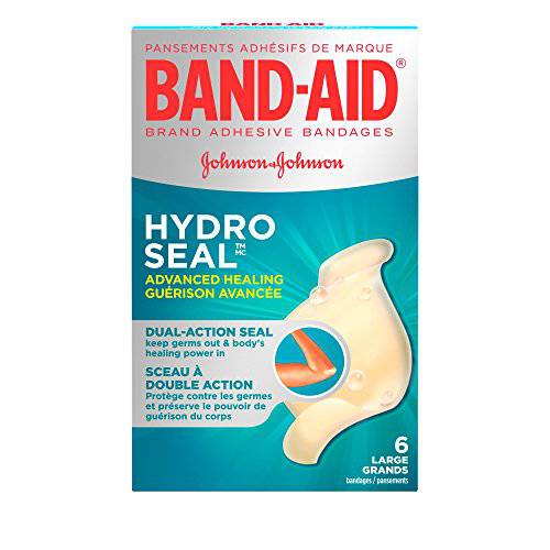 Band-Aid Hydrocolloid Bandages Large, Waterproof Adhesive Blister Cushions, Hydro Seal, 6 Bandages