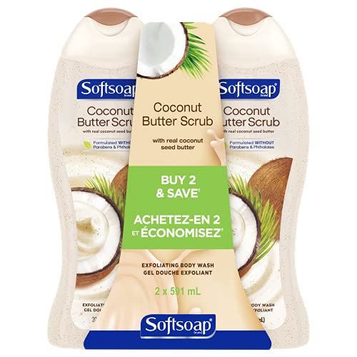 Softsoap Exfoliating Body Wash Scrub, Coconut Butter, 591 mL (2 Pack)