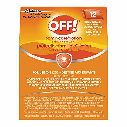 OFF! FamilyCare Insect and Mosquito Lotion, Mosquito Repellent for Camping, Bug Repellent Safe for Clothing, 6g (Pack of 12)