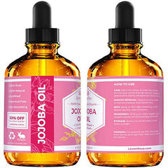 Jojoba Oil by Leven Rose, Pure Cold Pressed Natural Unrefined Moisturizer for Skin Hair Body and Nails 4 oz