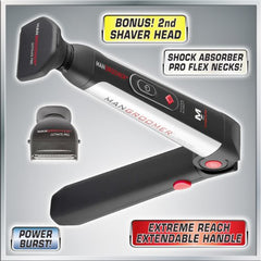 MANGROOMER Ultimate Pro Back Shaver with 2 Shock Absorber Flex Heads, Extreme Reach Handle and POWER BURST