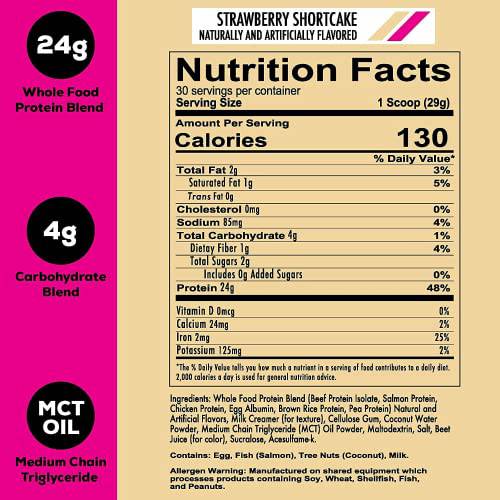 REDCON1 MRE Lite Meal Replacement Powder, Strawberry Shortcake - Animal Based Whole Food Protein Blend with MCT Oil + Pea Protein - Keto Friendly, Low Carb & Whey Free Protein Supplement (1.92 lbs)