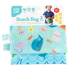 Bumkins Snack Bags, Reusable Fabric, Washable, Food Safe, BPA Free - Ocean Life (2-Pack)