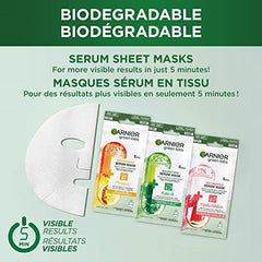 GARNIER Green Labs Biodegradable Face Masks Beauty, 5 Minute Skin Care Moisturizing Serum Sheet Masks For Face, 14 ml (Pack of 6)