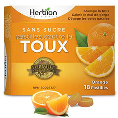 Herbion Naturals Sugar-Free Cough Lozenges with Natural Orange Flavour, 18 Lozenges - Relieves Cough, Clears Nasal Congestion, Soothes Sore Throat; For Adults and Children 12 years and above, 18 Count (Pack of 1)