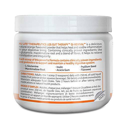 NuLife Therapeutics by NuLife Vitamins Nulife Therapeutics LGS Gut Therapy Gi-Revival Triple Action Healing Fiber (Formerly Healing Fibre) 215 Gram Orange Creme Flavor