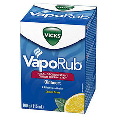 Vicks VapoRub Chest Rub Ointment, 115ml/100gm, Cough Suppressant, Relief from Cold, Aches, and Pains, Lemon Scented