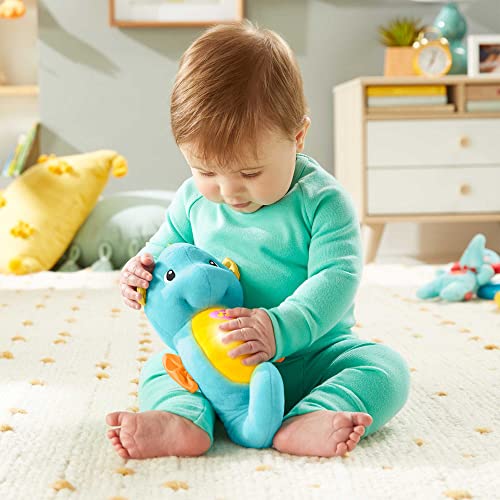 Fisher-Price Musical Baby Toy, Soothe & Glow Seahorse, Plush Sound Machine With Lights & Volume Control For Newborns, Blue