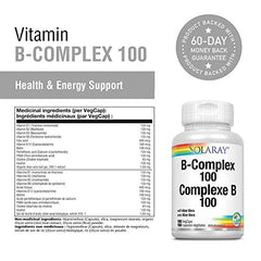 Solaray Vitamin B-Complex 100 | Supports Healthy Hair & Skin, Immune System Function, Blood Cell Formation & Energy Metabolism | 100 VegCaps