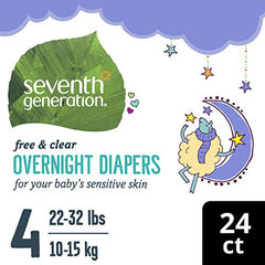 Seventh Generation Free & Clear Overnight Diapers, Size 4, 24 ct