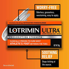 Lotrimin Ultra 1 Week Athlete's Foot Treatment - Antifungal Cream with Butenafine Hydrochloride 1% for Rapid Relief from Ringworm and Athlete's Foot, 1.1 Ounce (30 Grams) (Packaging May Vary)