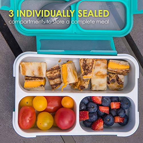 bblüv - Bentö - Small Sealed Lunchbox with Spork, Kids Leak-Proof, On-the-Go Meal, Snack Packing, BPA Free - For Kids (Aqua)