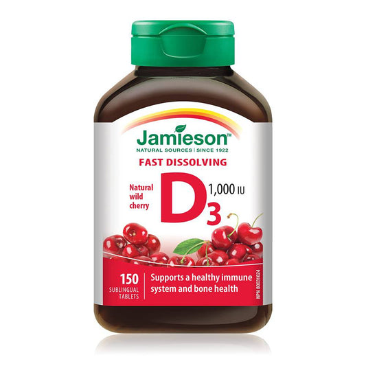 Jamieson Vitamin D3 1,000 IU Fast Dissolving Tablets - Natural Wild Cherry Flavour, 150 Count (Pack of 1)